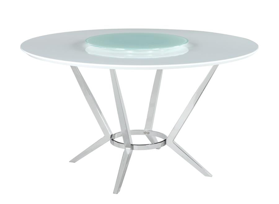 Abby Round Dining Table with Lazy Susan White and Chrome_0