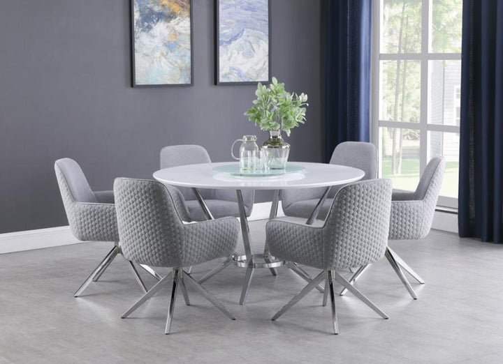 Abby Round Dining Table with Lazy Susan White and Chrome_2