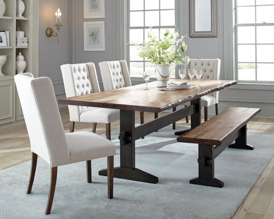Bexley Live Edge Trestle Dining Table Natural Honey and Espresso_1
