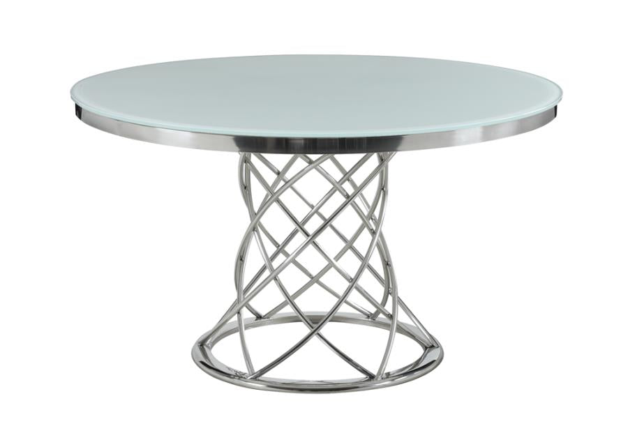 Irene Round Glass Top Dining Table White and Chrome_0
