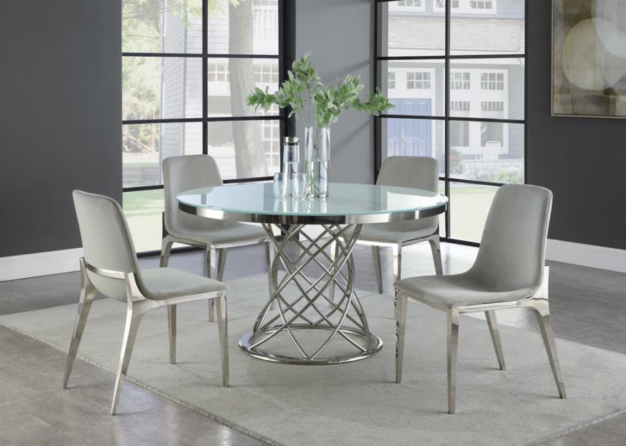 Irene Round Glass Top Dining Table White and Chrome_1