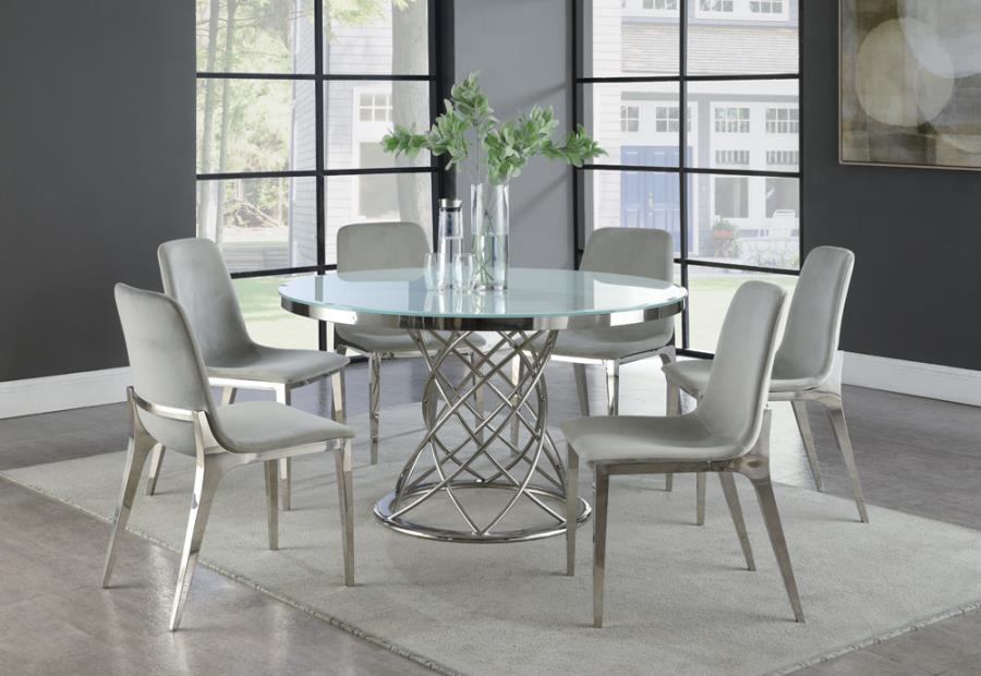 Irene Round Glass Top Dining Table White and Chrome_2