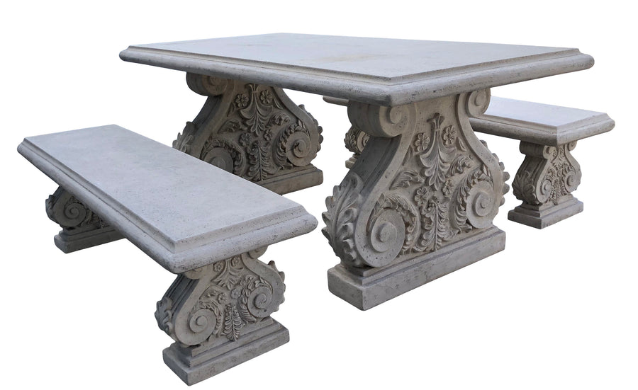 Classic Acanthus Garden Table and Bench set of 3 (KIT)_0