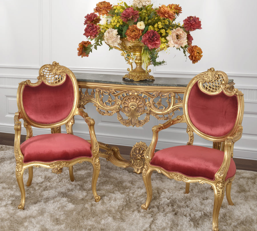 Red Pair of French Rococo Fireside Chairs_0