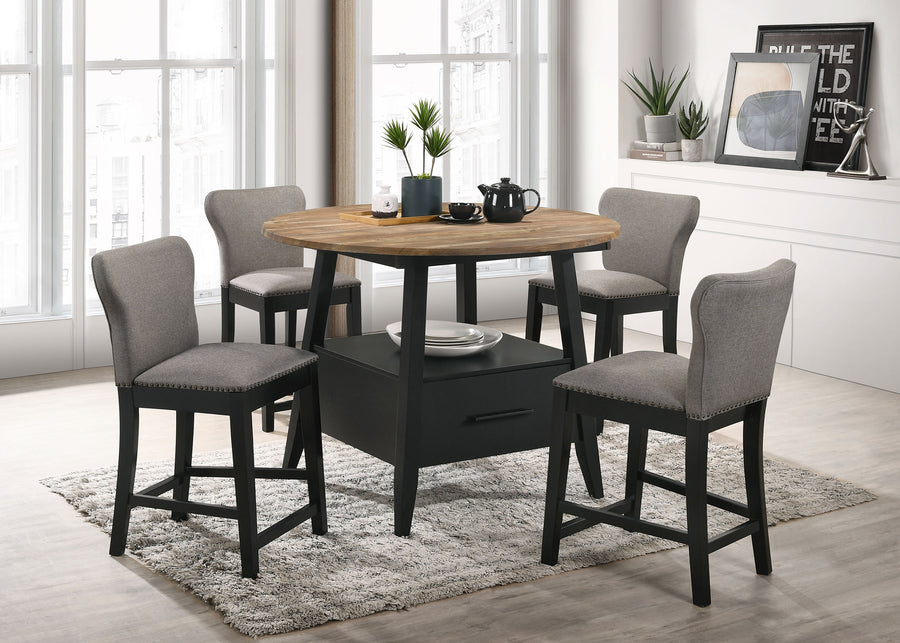 Gibson Round 5-piece Counter Height Dining Set Yukon Oak and Black_0
