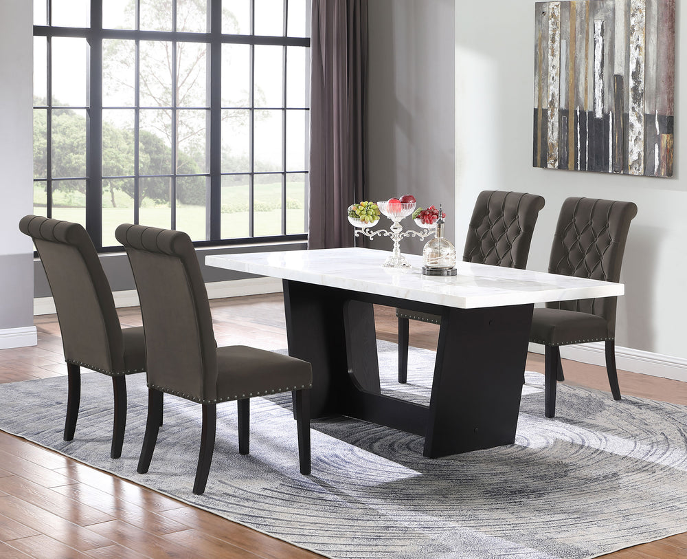 Sherry 5-piece Rectangular Marble Top Dining Set Brown and White_1