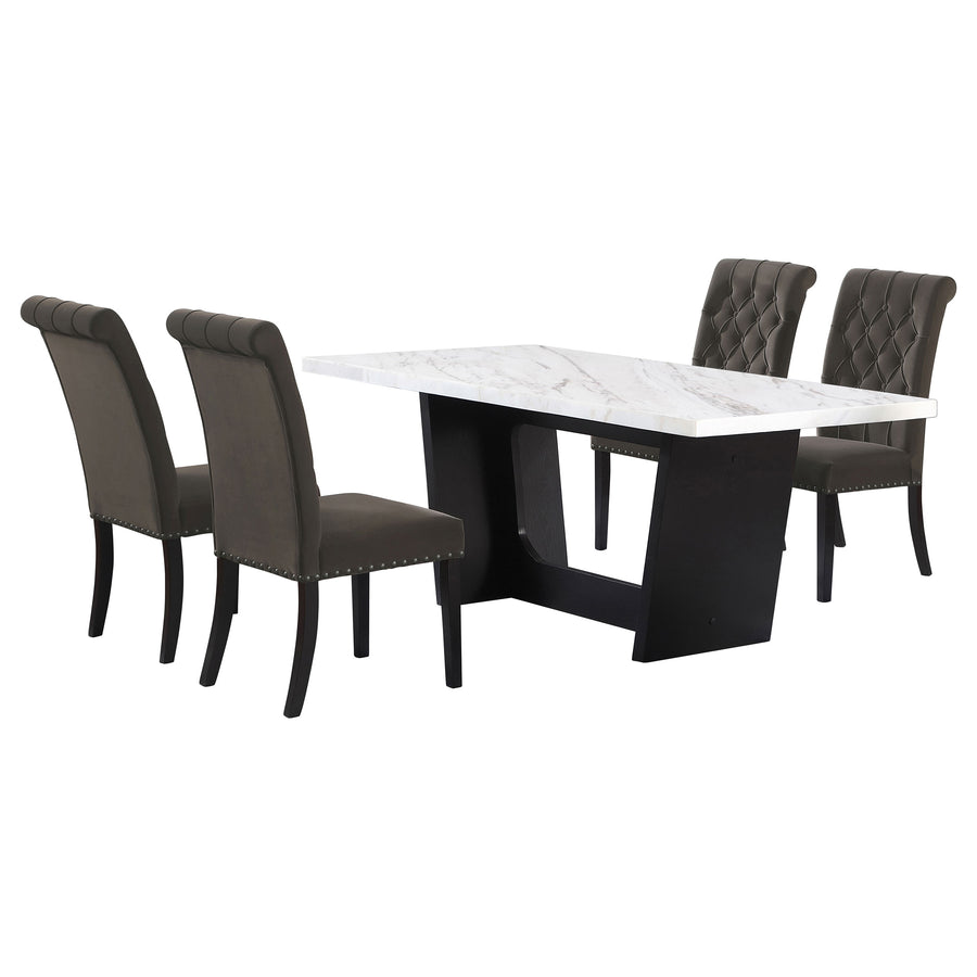 Sherry 5-piece Rectangular Marble Top Dining Set Brown and White_0