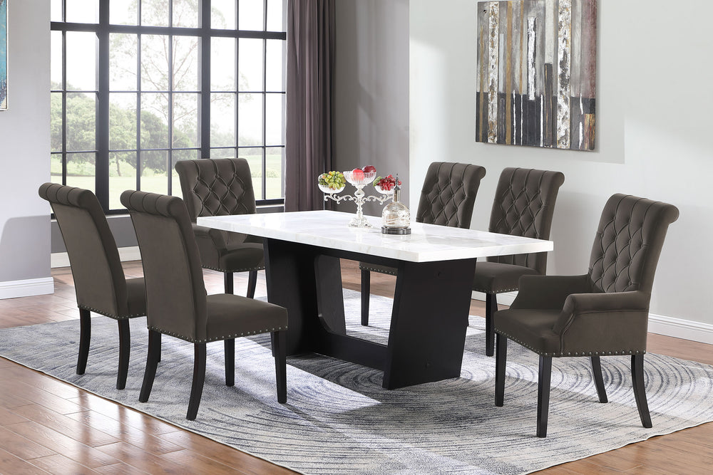 Sherry 7-piece Rectangular Marble Top Dining Set Brown and White_1