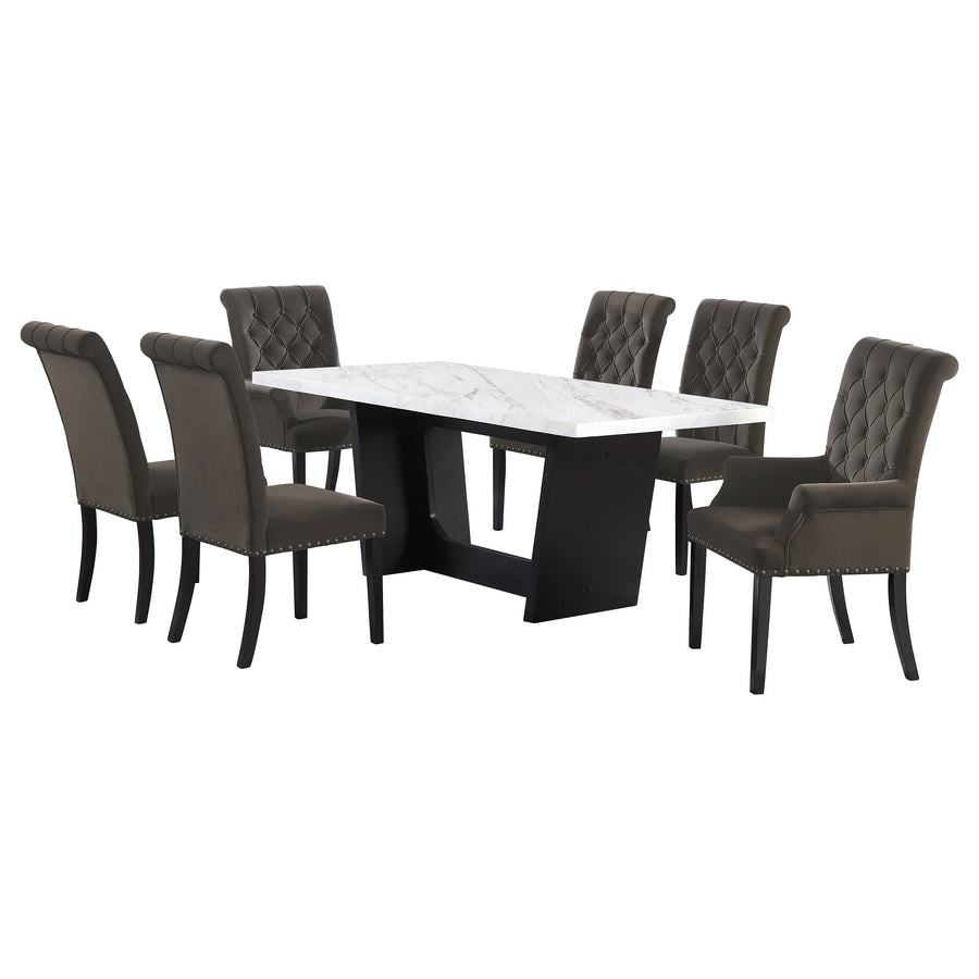 Sherry 7-piece Rectangular Marble Top Dining Set Brown and White_0