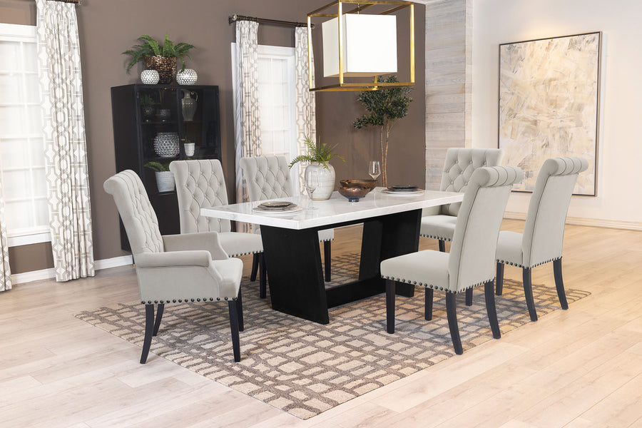 Sherry 7-piece Rectangular Marble Top Dining Set Sand and White_0