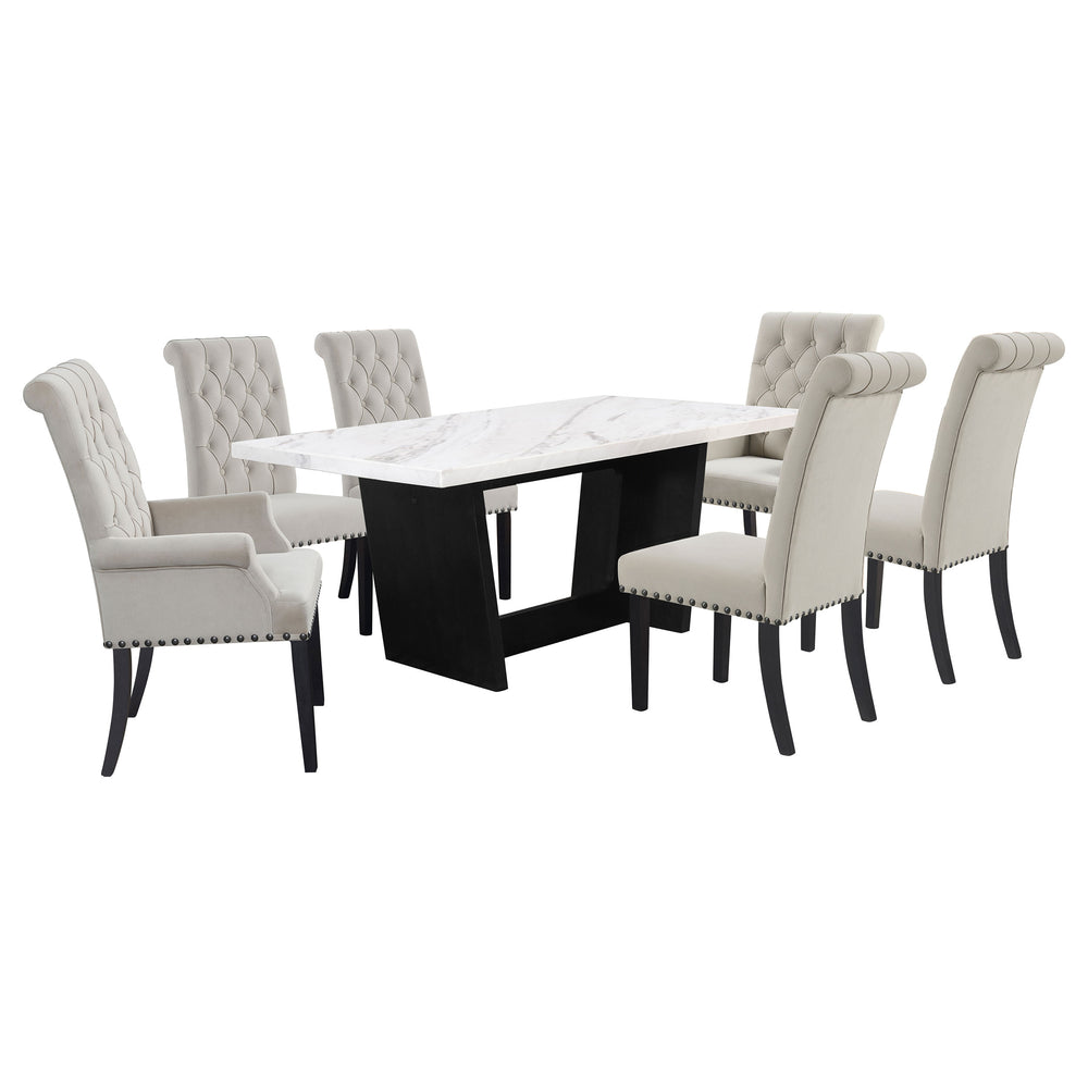 Sherry 7-piece Rectangular Marble Top Dining Set Sand and White_1