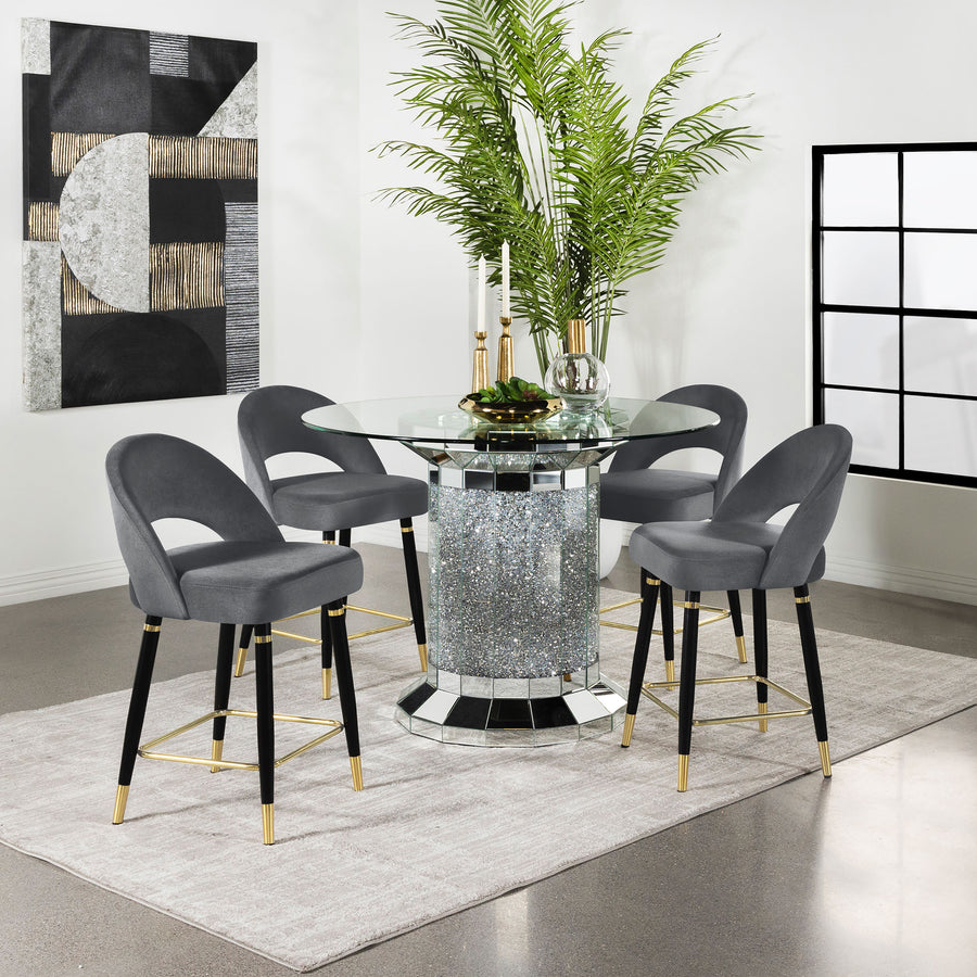 Ellie 5-piece Pedestal Counter Height Dining Room Set Mirror and Grey_0