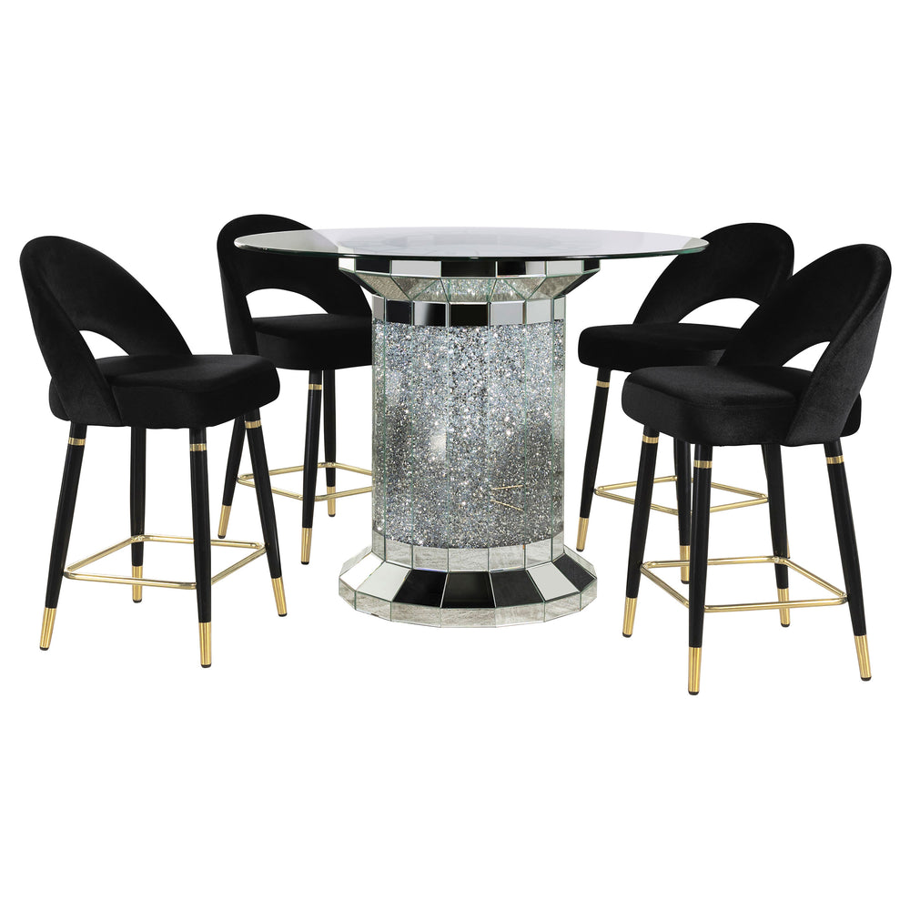Ellie 5-piece Pedestal Counter Height Dining Room Set Mirror and Black_1