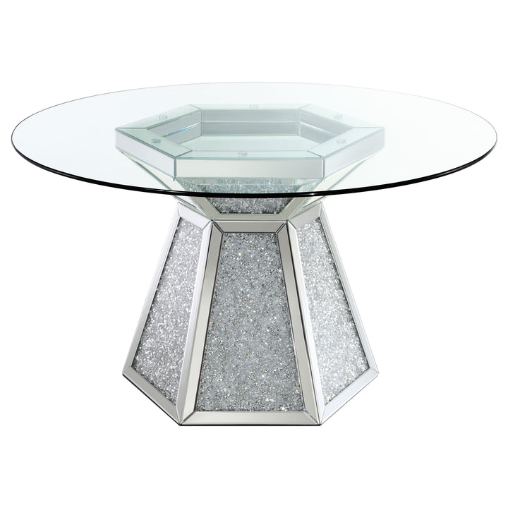 Quinn 5-piece Hexagon Pedestal Dining Room Set Mirror and Black_2