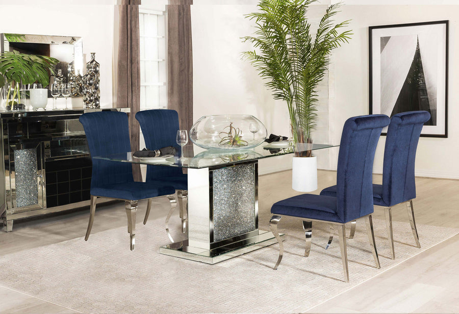 Marilyn 5-piece Rectangular Dining Set Mirror and Ink Blue_0