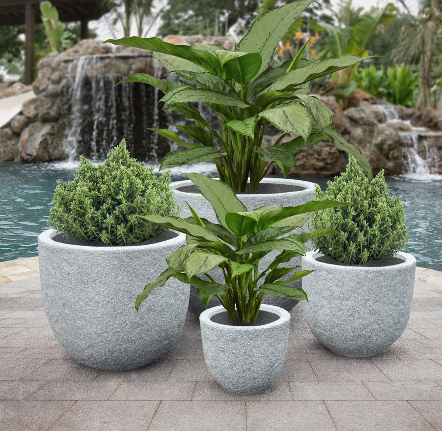 Lion Stone Round Planter Set of 4 in Gray Finish_0