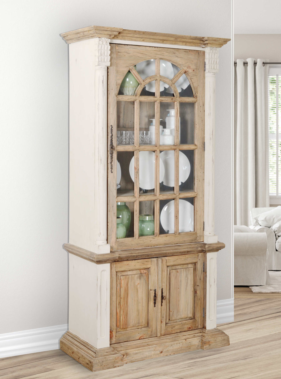 Farmhouse Tall Cabinet Hutch in White Chalk and Natural_0