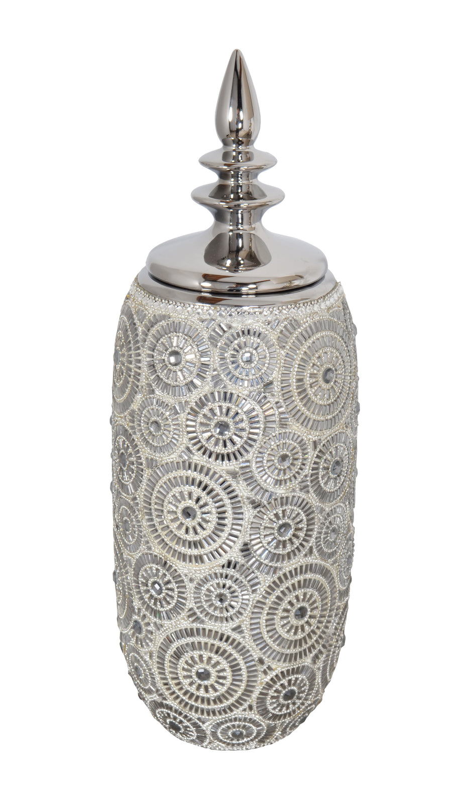 Sterling and Crystal Cylindrical Vase with Lid_0