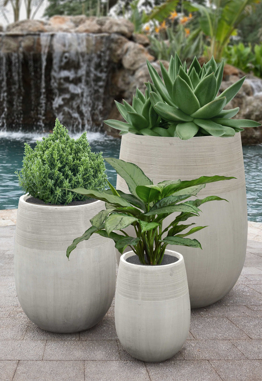 Clean Design Planter Set of 3 with Stripe Accents in an Ancient Cement Finish_0