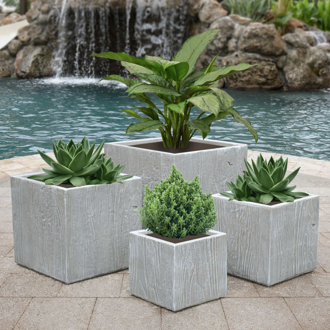 Wood Design Planters Set of 4 in Gray Finish_0