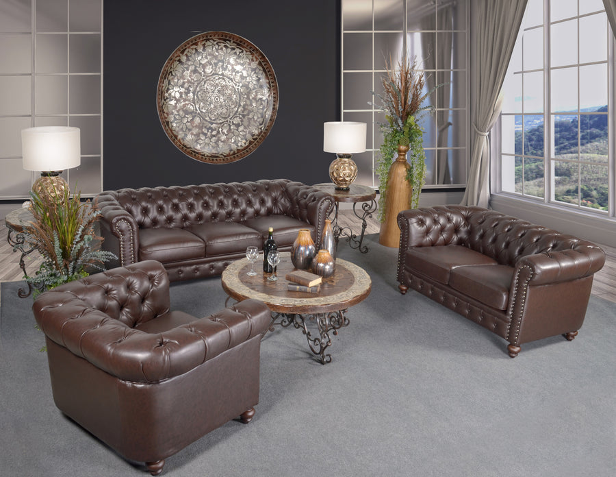 Classic Chesterfield Brown Sofa Set of 3 (KIT)_0