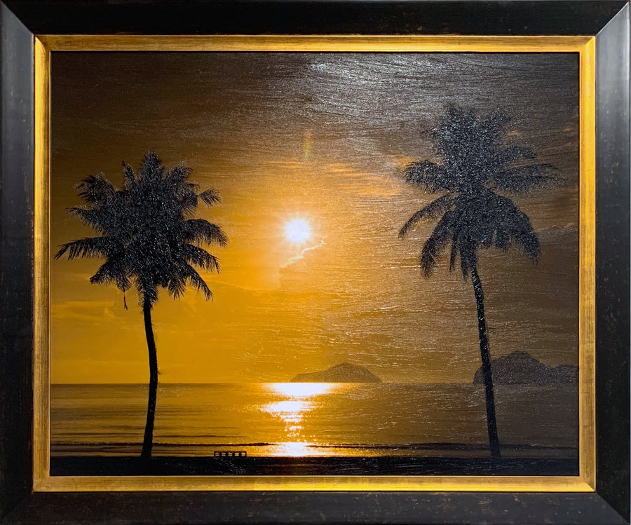 Two Palm Trees Sunset Tropical Beach Framed 48X60_0