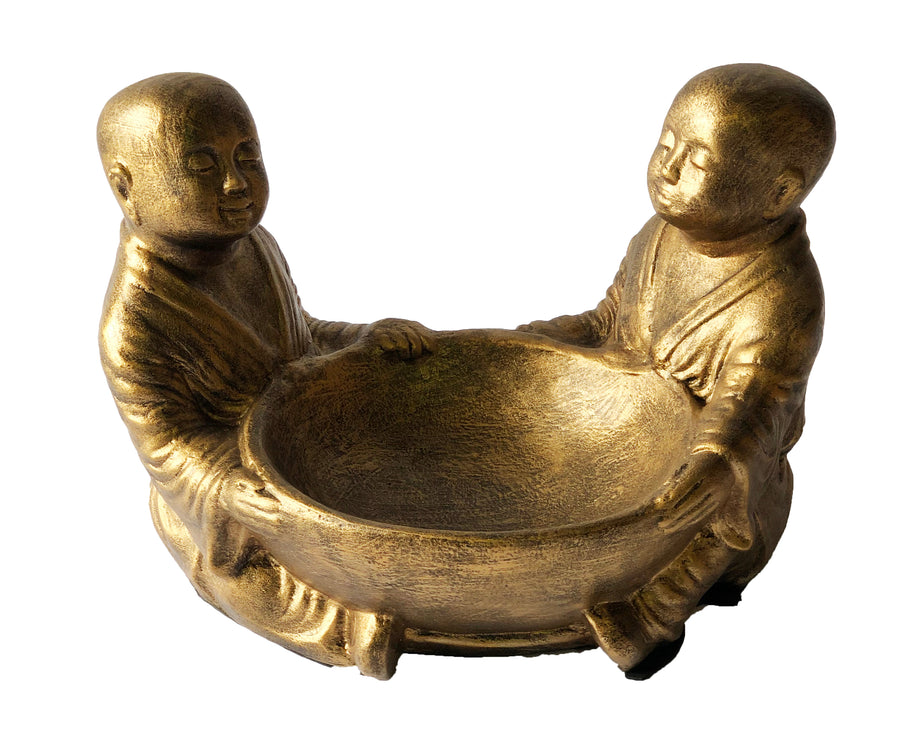 Twin Monks With Bowl Glossy Gold Black_0