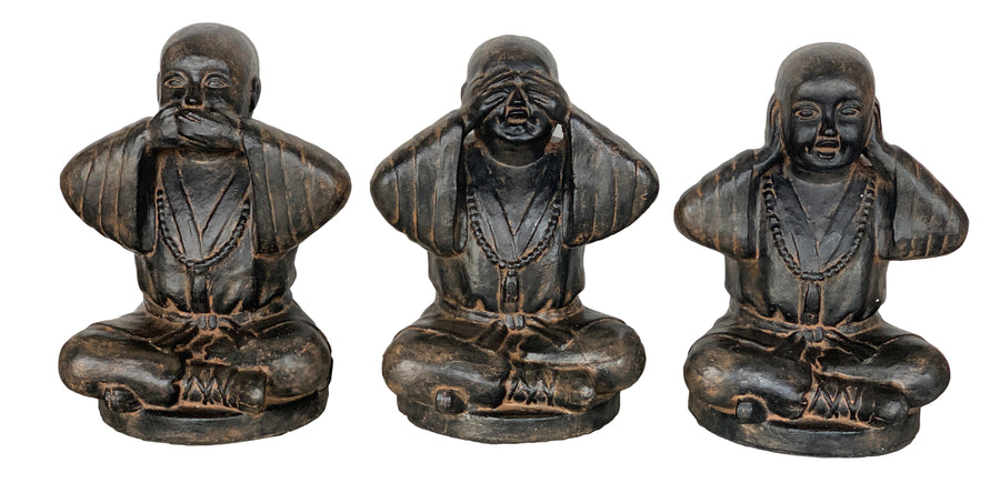 Hear See And Speak No Evil Monk Set Of 3 Black Earthy Finish_0