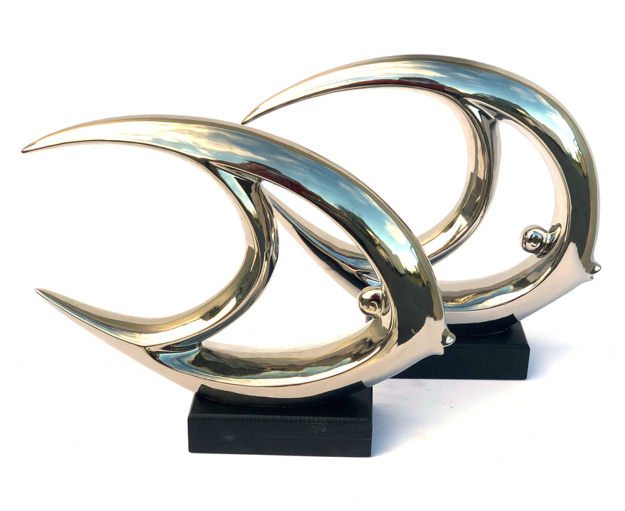 Mirrored Chrome Fish Set of 2 on Bases_0