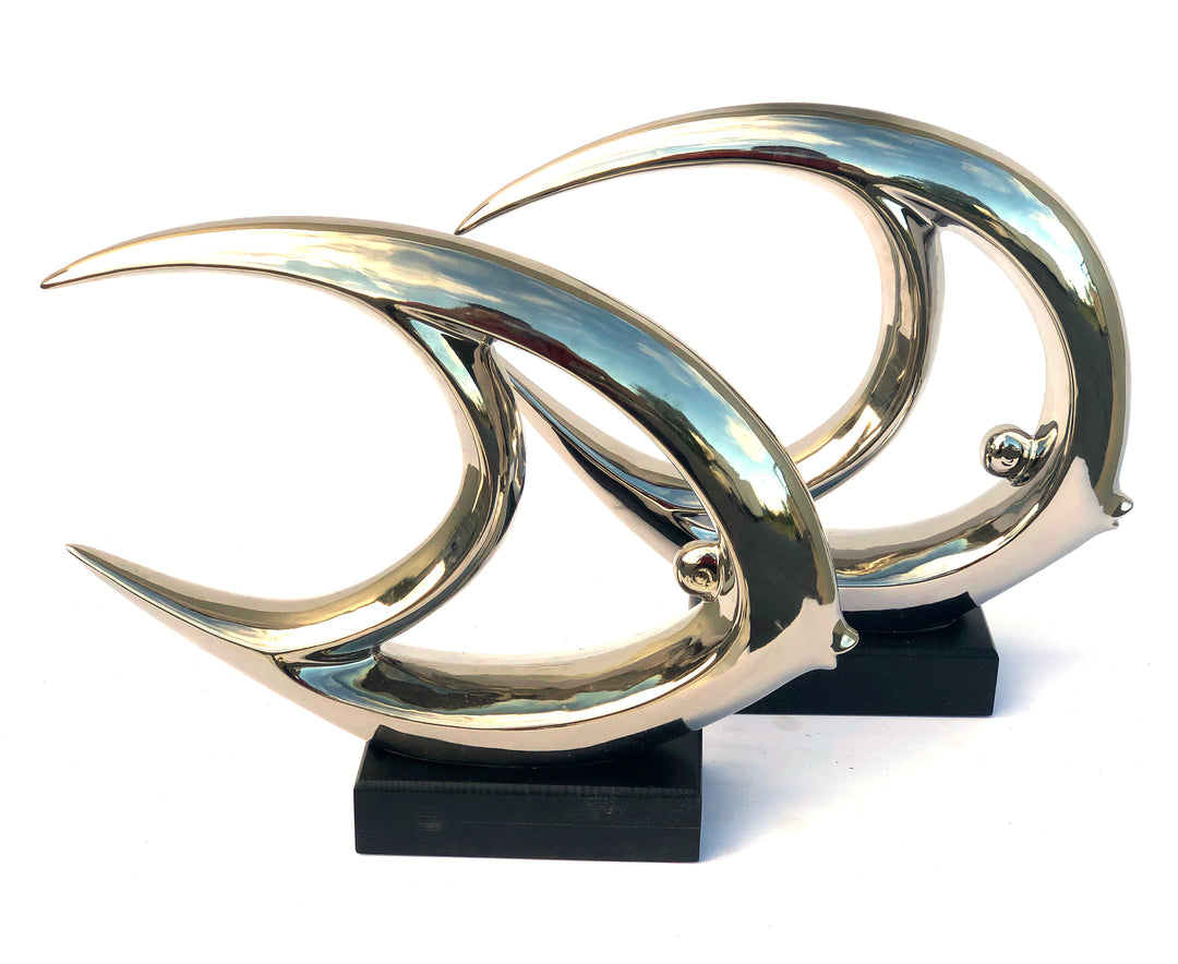 Mirrored Chrome Fish Set of 2 on Bases_0