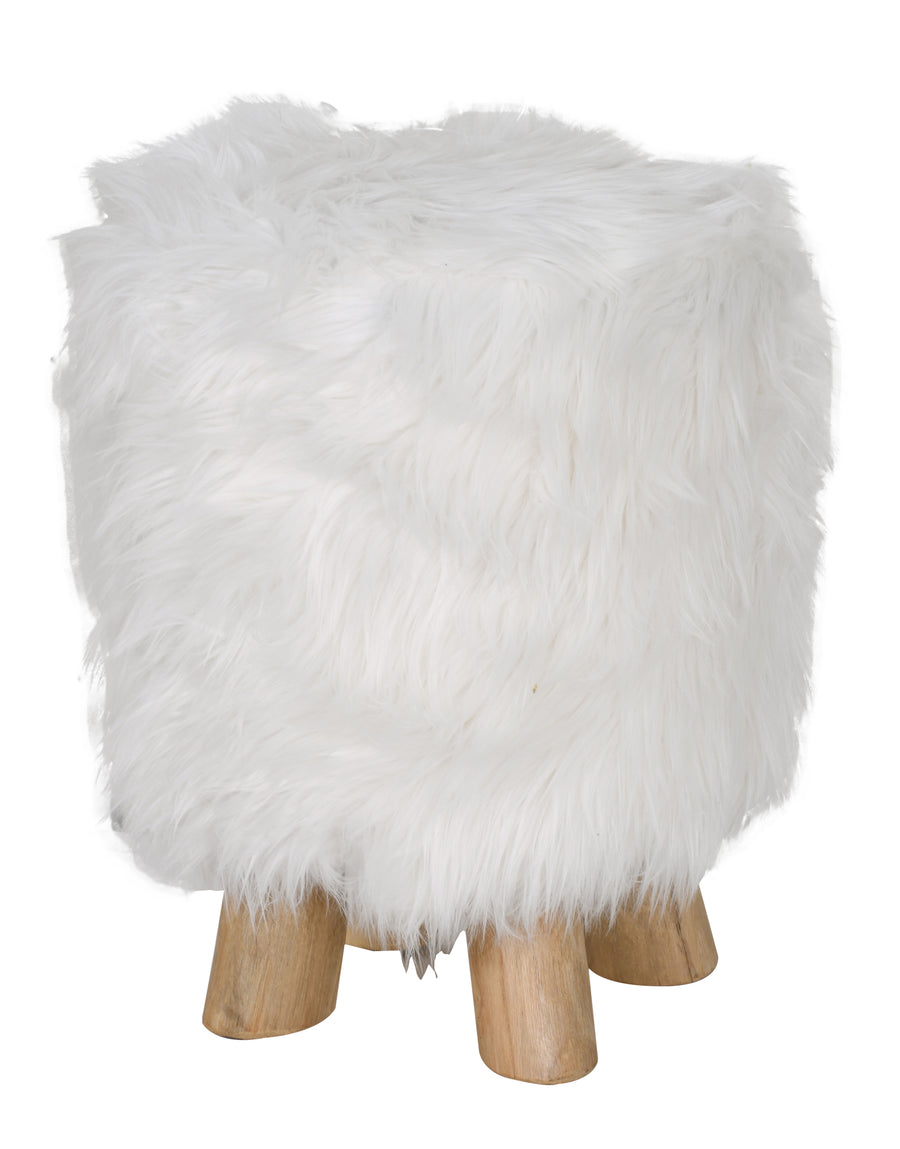 Woolly Faux Pouf Ottoman Stool With Natural Log Feet_0