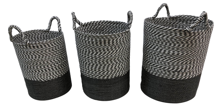 Woven Seagrass Variegated Gray Baskets  Set 3_0