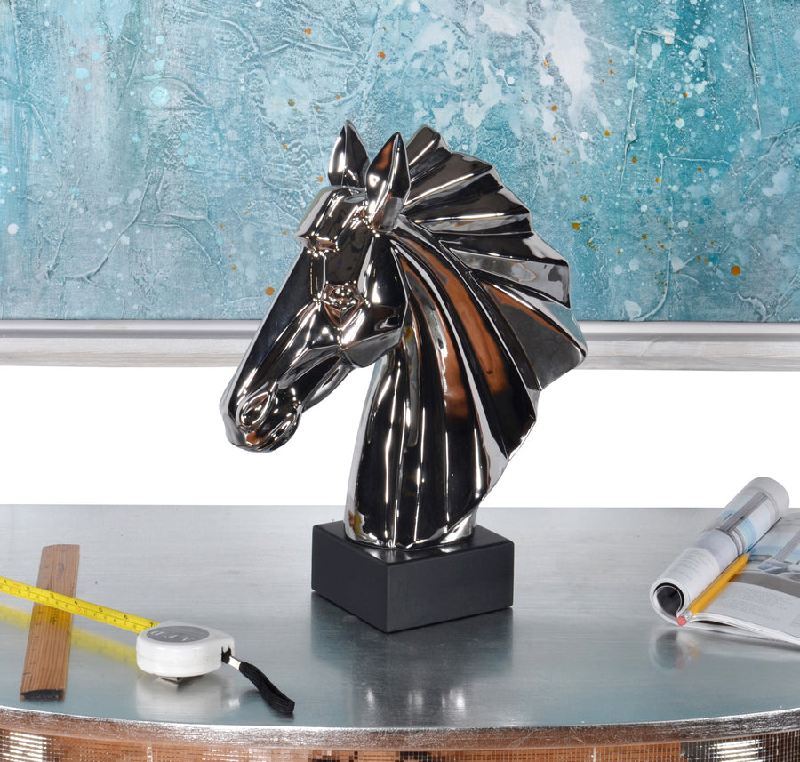 Mirrored Chrome Horse Bust on Base_0