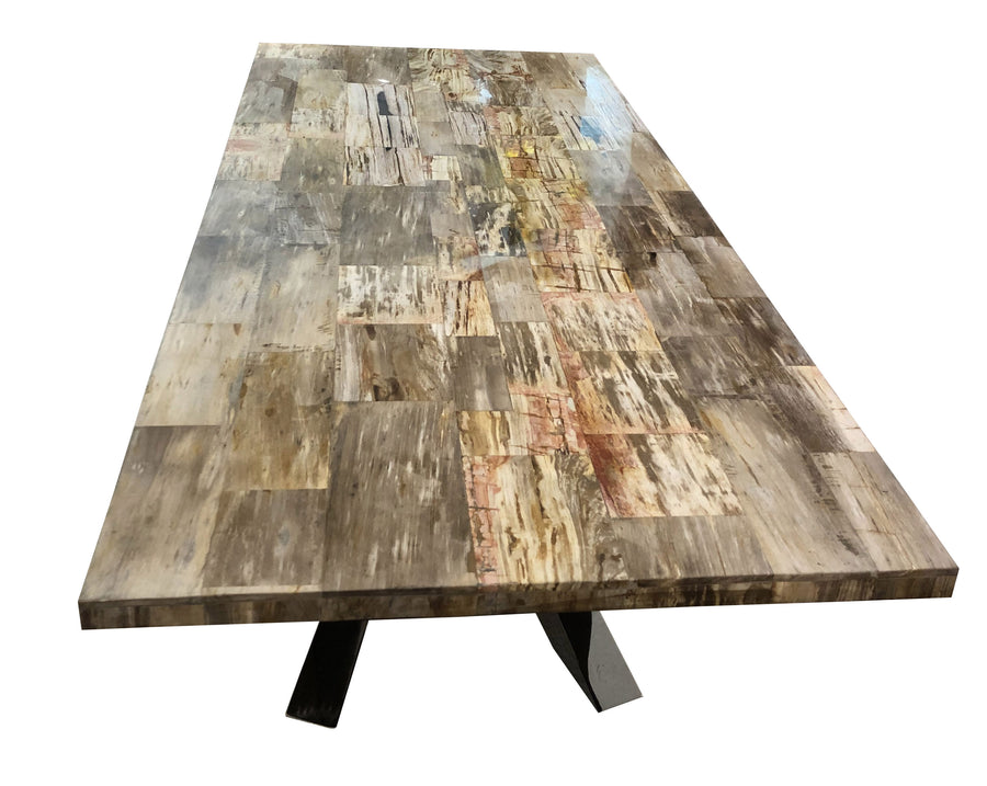 Amazing Petrified Light Wood 98 Inch Dining Table Stainless Base_0