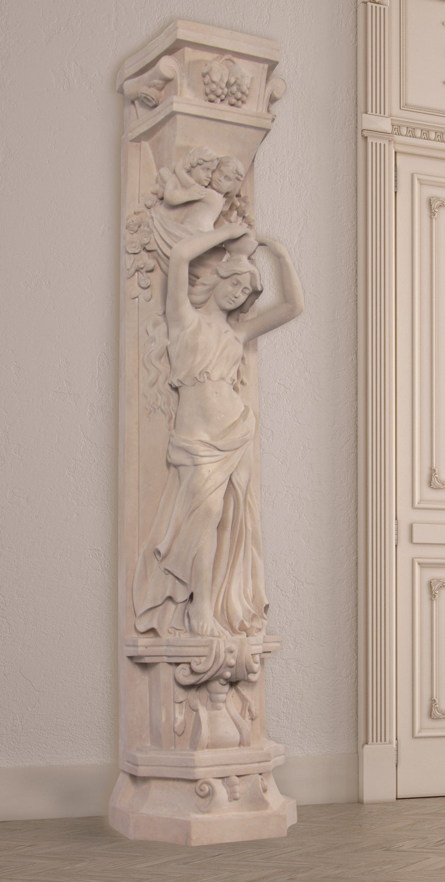Roman Girl With Bowl Pilaster Stone Cast_0