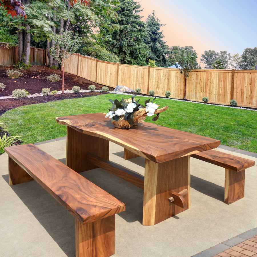 Suar Wood Table Set With 2 Benches (KIT)_0