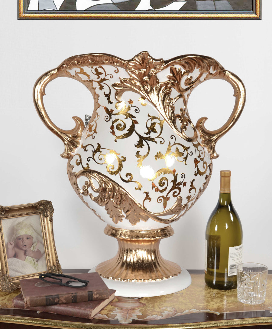 Palatial Gold and White Urn 25 Inches Wide_0