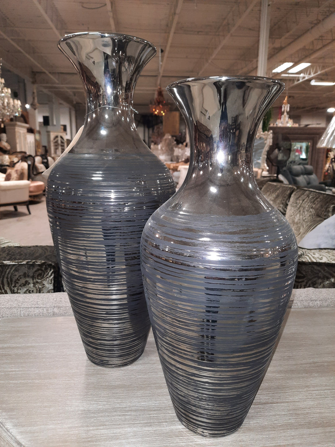 Large Set of 2 Silver Vases_0