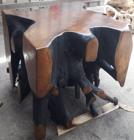 Black and Natural Square Teak Root End Table_0