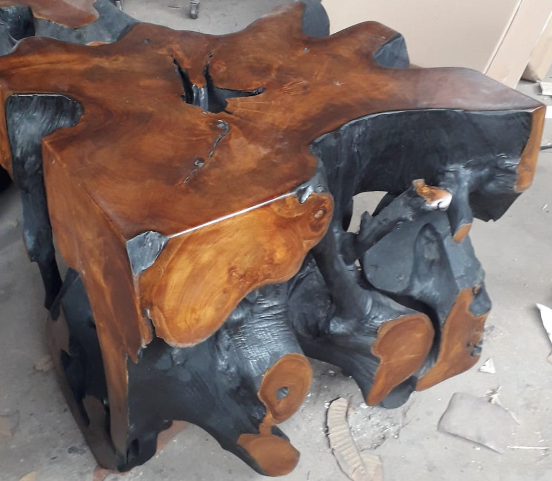 Black and Natural Square Teak Root Coffee Table_0