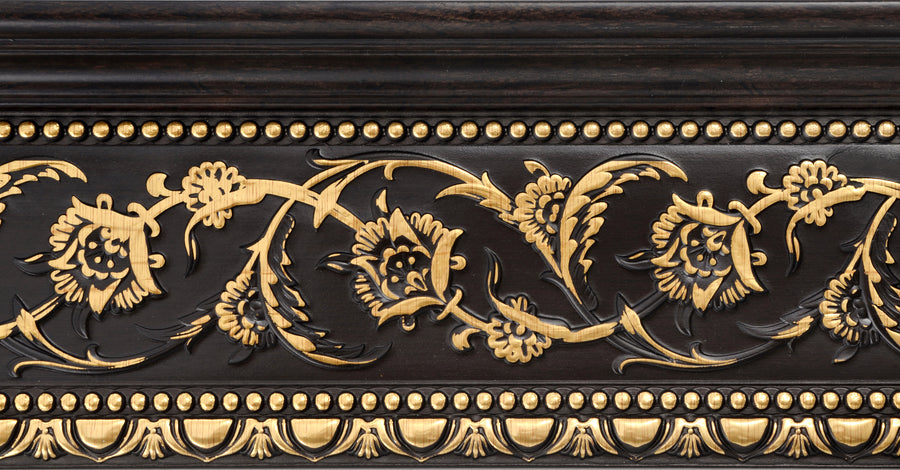 Gold Floral on Wood Tone Crown Moulding 94 Inch_0