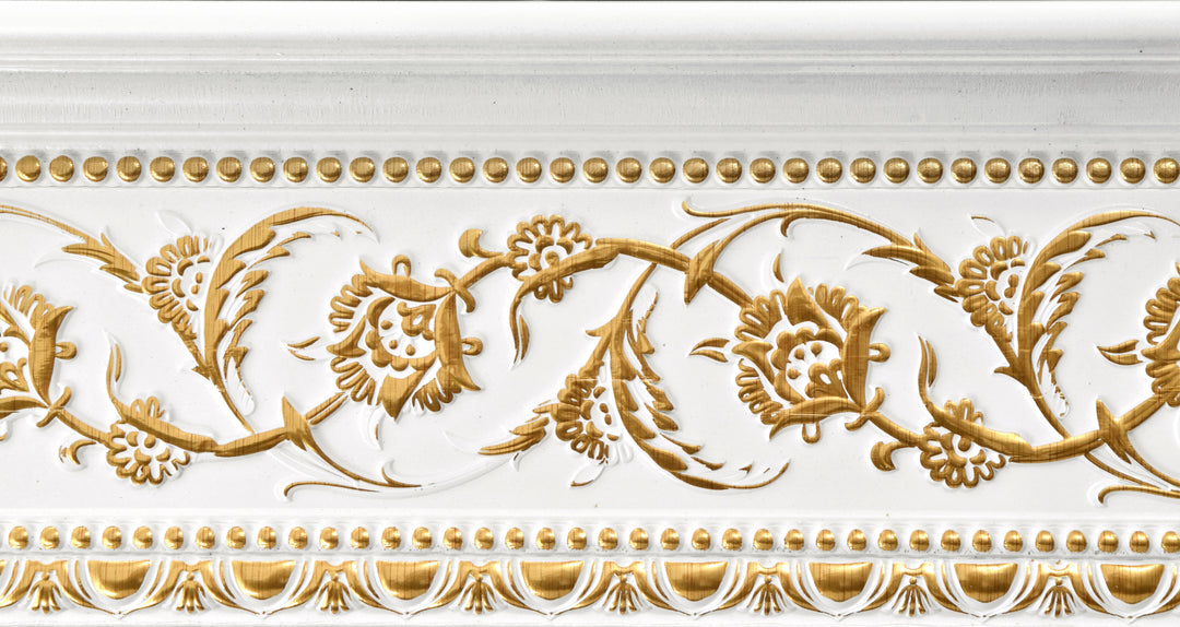 Gold Floral on French White Crown Moulding 94 Inch_0