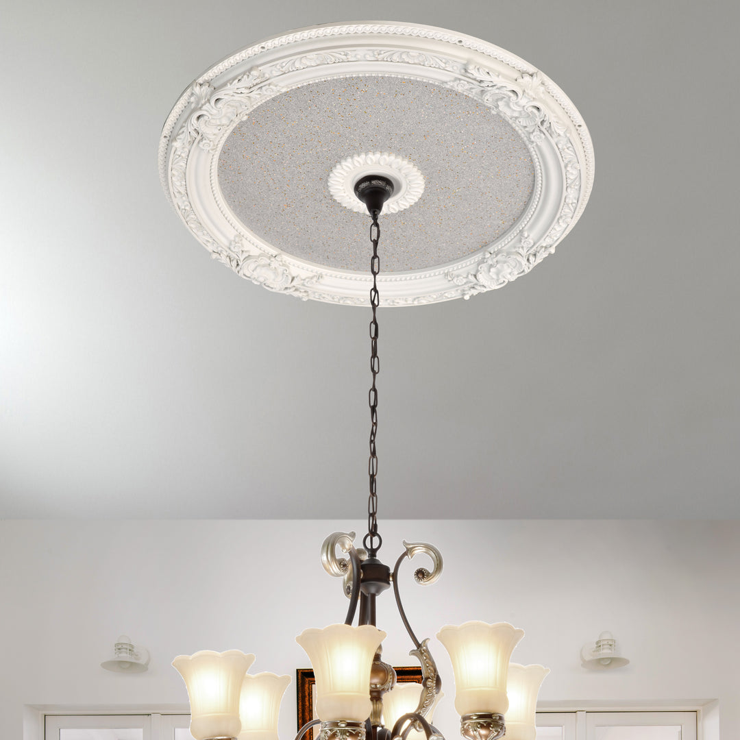 White and Silver Round Chandelier Ceiling Medallion 36in_0
