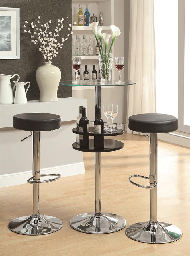Glass Top Bar Table with Wine Storage Black and Chrome_0