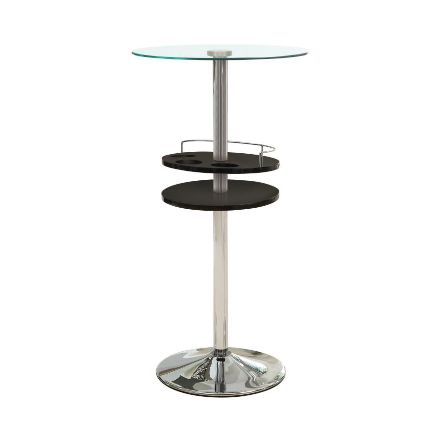 Glass Top Bar Table with Wine Storage Black and Chrome_1