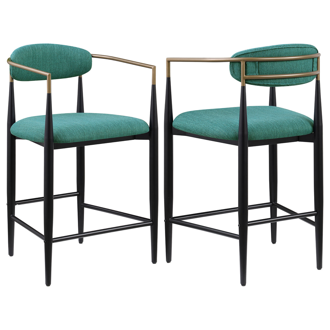 Tina Metal Counter Height Bar Stool with Upholstered Back and Seat Green (Set of 2)_0