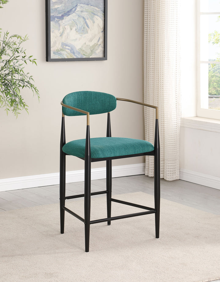 Tina Metal Counter Height Bar Stool with Upholstered Back and Seat Green (Set of 2)_1
