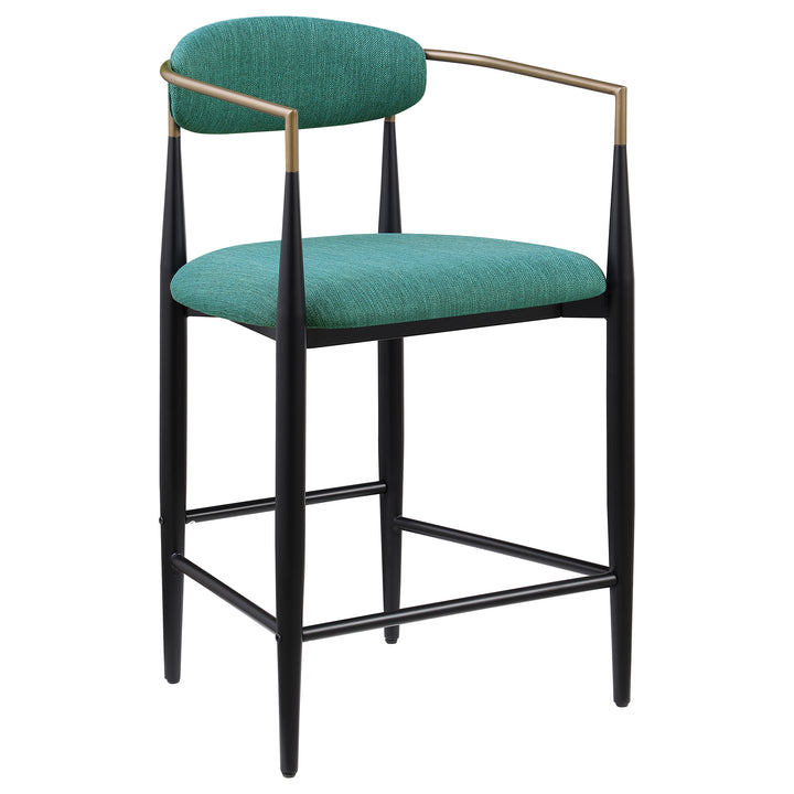 Tina Metal Counter Height Bar Stool with Upholstered Back and Seat Green (Set of 2)_2