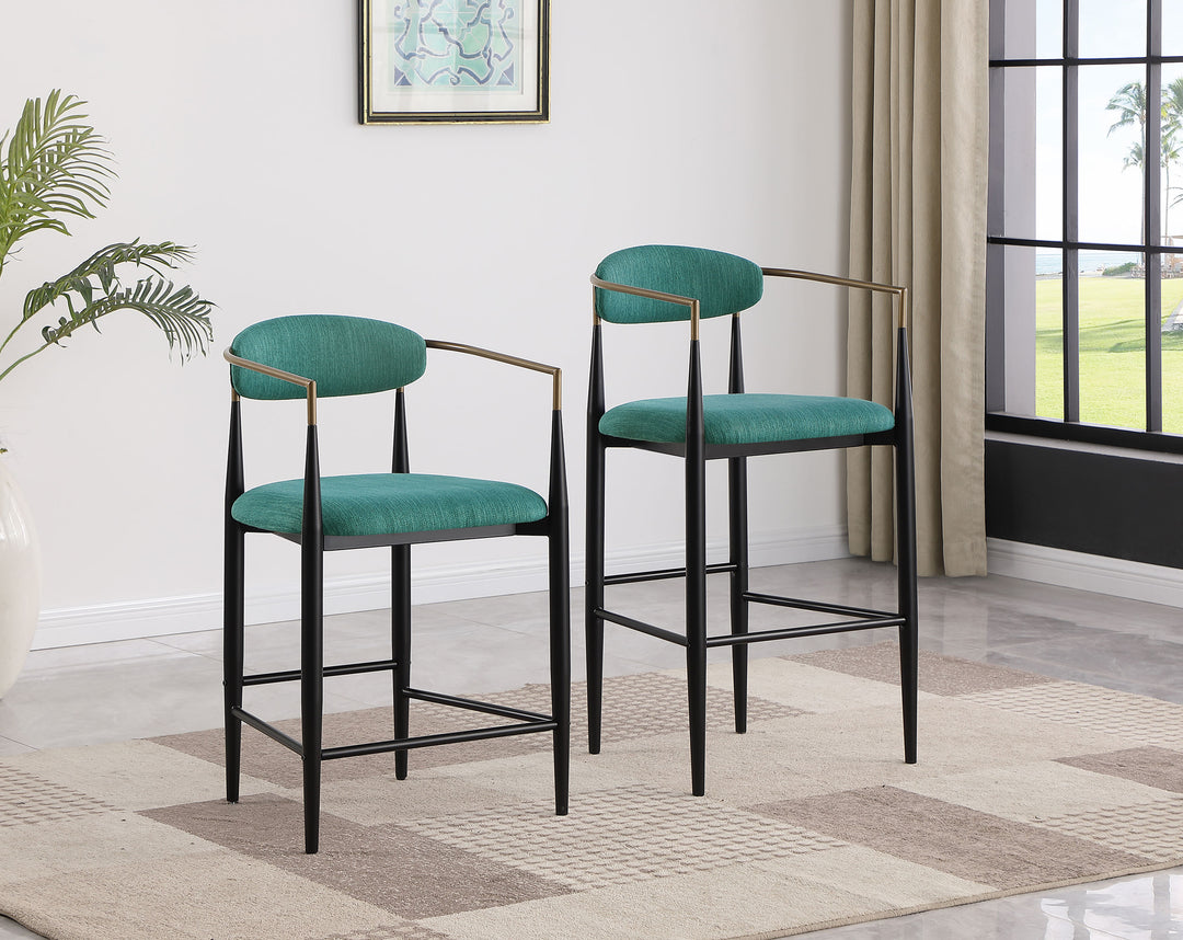 Tina Metal Counter Height Bar Stool with Upholstered Back and Seat Green (Set of 2)_13