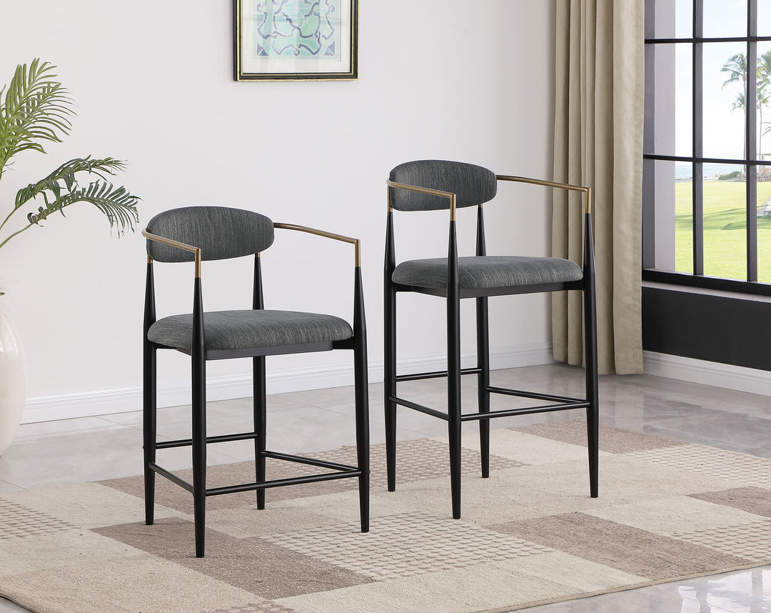 Tina Metal Counter Height Bar Stool with Upholstered Back and Seat Dark Grey (Set of 2)_13